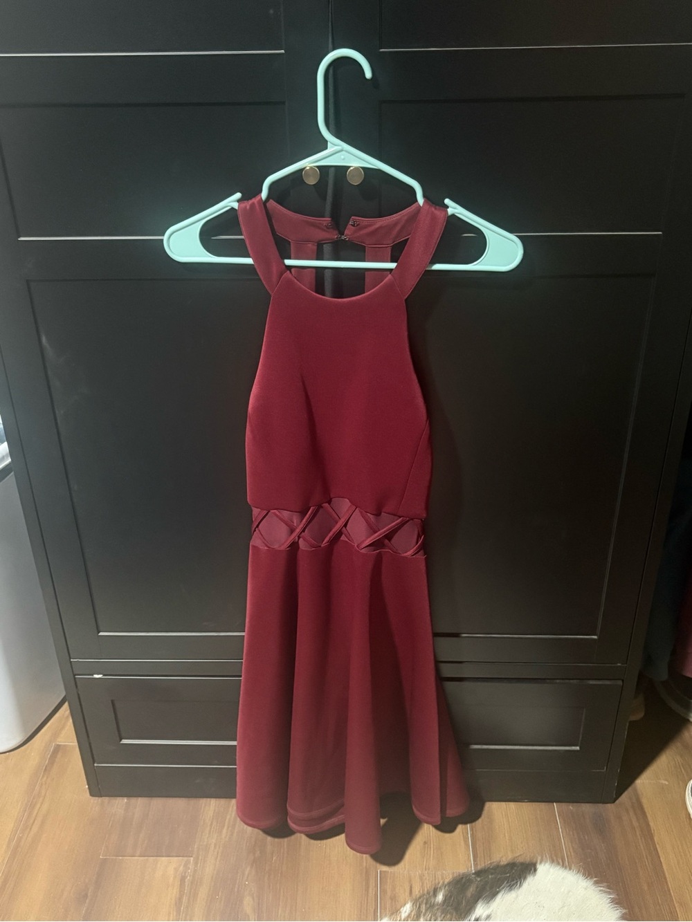 My Michelle Burgundy Satin Evening Dress